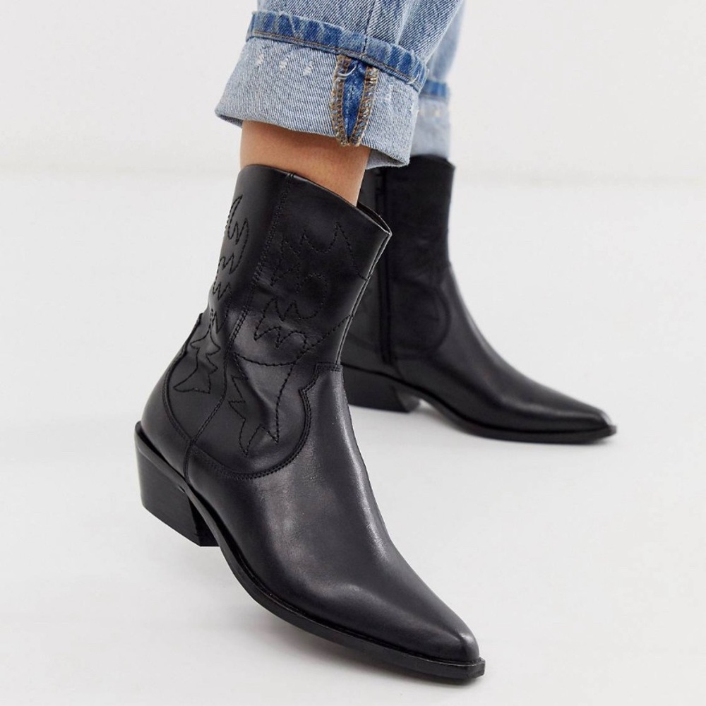 Women’s Black ASOS Autumnal Real Leather Western Boots